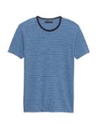 Banana Republic Mens Linen-cotton Stripe Crew-neck T-shirt Light Blue Size L