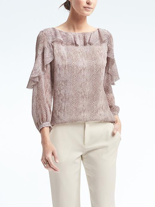 Banana Republic Easy Care Snake Print Ruffle Blouse - Neutral