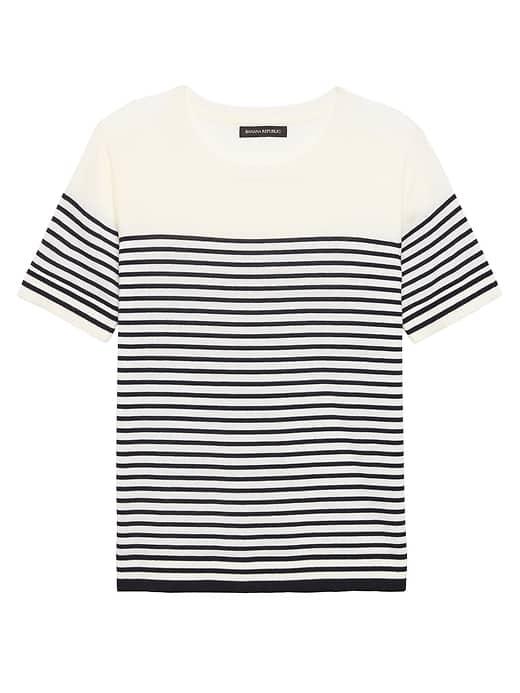 Banana Republic Womens Machine-washable Merino Short-sleeve Crew Stone Stripe Size M