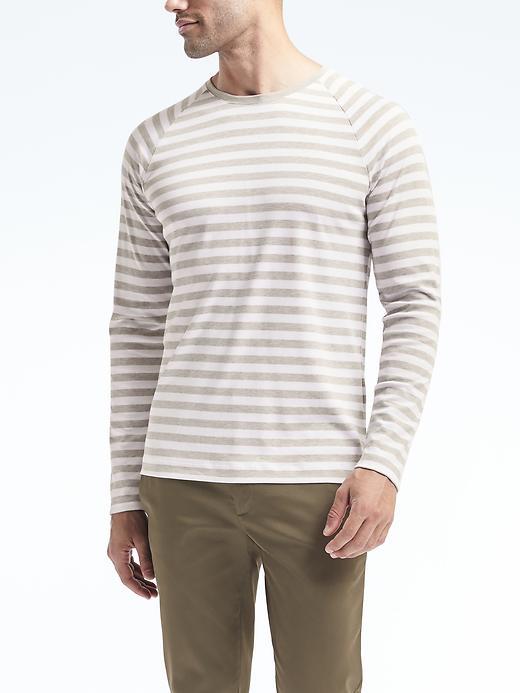 Banana Republic Mens Luxury-touch Long-sleeve Stripe Raglan Crew Gray Sky Size L