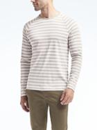 Banana Republic Mens Luxury-touch Long-sleeve Stripe Raglan Crew Gray Sky Size L