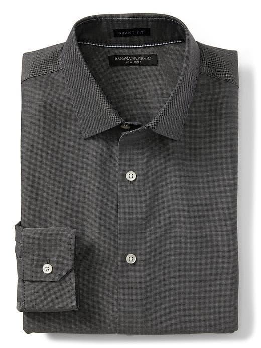 Banana Republic Mens Grant Fit Non Iron Navy Basketweave Shirt - Preppy Navy