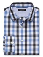 Banana Republic Mens Slim Fit Non Iron Tri Gingham Shirt Size M Tall - Chimney Gray