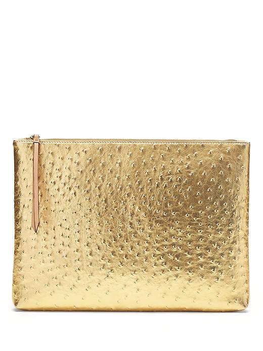 Banana Republic Large Ostrich Zip Pouch Size One Size - Gold