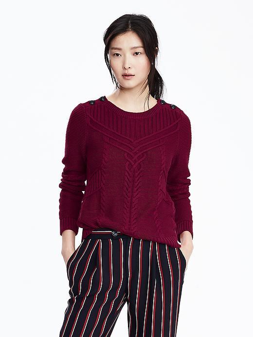 Banana Republic Womens Button Shoulder Cable Pullover Size L - Cranberry Sauce