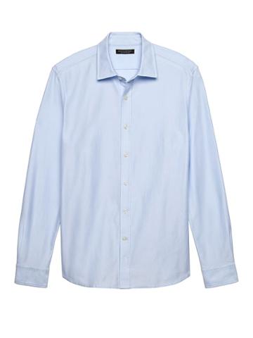 Banana Republic Mens Grant Slim-fit Stripe Performance Knit Shirt Ice Water Size Xxs