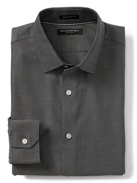 Banana Republic Mens Camden Fit Non Iron Navy Basketweave Shirt - Preppy Navy