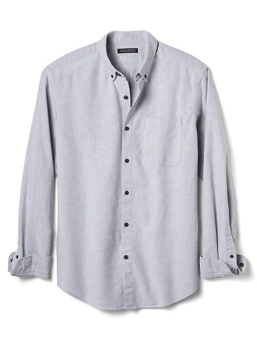 Banana Republic Mens Camden Fit Mechanical Stretch Oxford Shirt - Dark Grey Heather