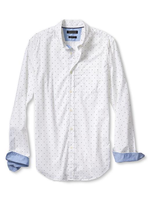Banana Republic Mens Grant Fit Custom 078 Wash White Dot Shirt Size L Tall - White