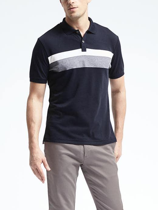 Banana Republic Mens Luxury Touch Chest Stripe Polo - Navy