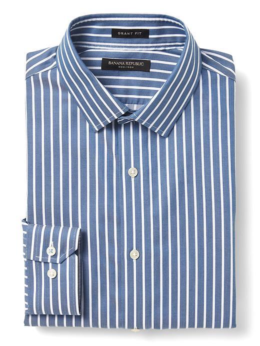 Banana Republic Mens Grant Fit Non Iron Bengal Stripe Shirt - White/blue