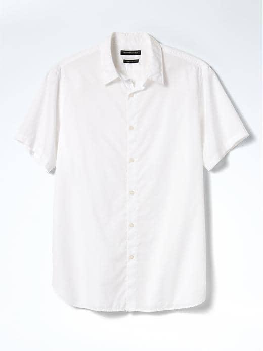 Banana Republic Mens Camden Fit Custom Wash Dobby Shirt - White