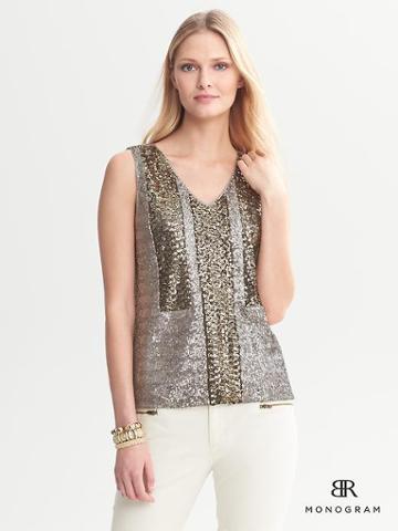 Banana Republic Monogram Pieced Sequin Tank - Silver (metal)