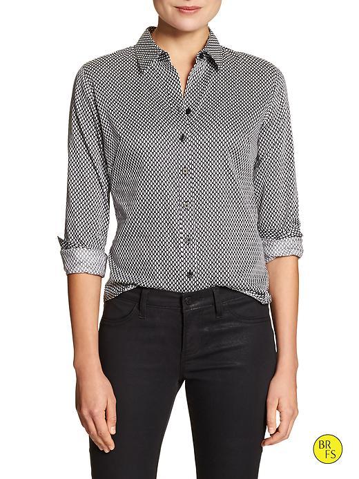 Banana Republic Womens Factory Non Iron Poplin Dress Shirt Size 0 Petite - Black And White Print