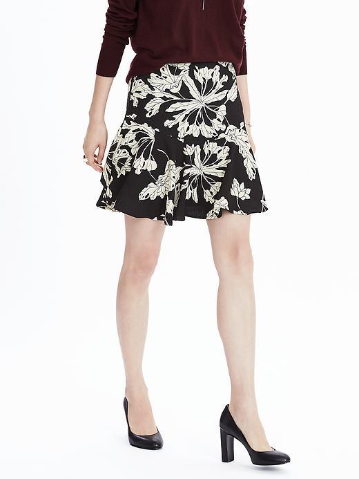 Banana Republic Womens Floral Flounce Hem Skirt Size 0 Petite - Black And White