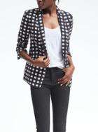 Banana Republic Womens Gingham One Button Blazer - Black Print