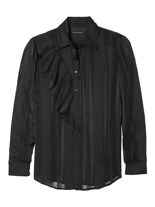 Banana Republic Dillon Fit Shadow Stripe Ruffle Shirt - Black