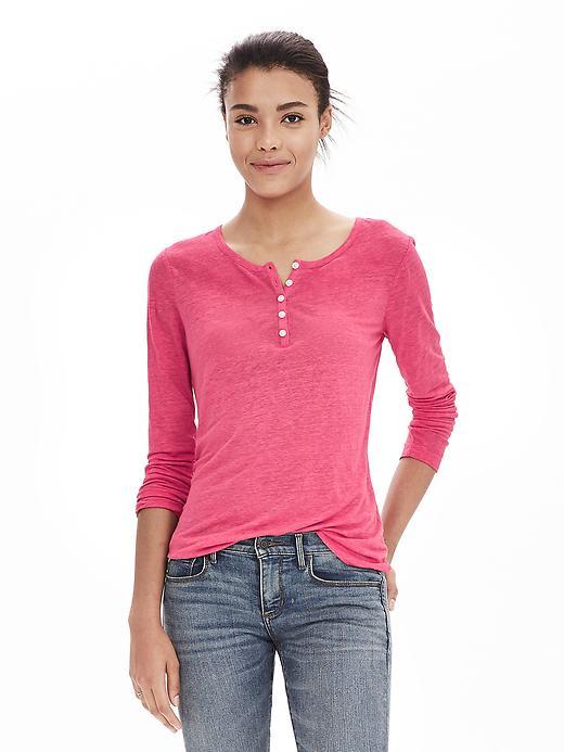 Banana Republic Womens Linen Henley Size L - Pink Strawberry