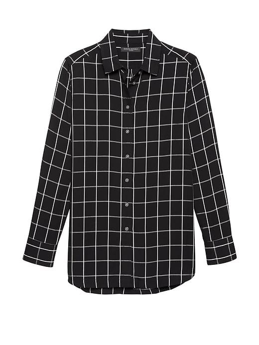 Banana Republic Womens Parker Tunic-fit Windowpane Plaid Shirt Black Size S