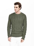 Banana Republic Mens Cable Knit Linen Crew Sweater Size L Tall - Moss