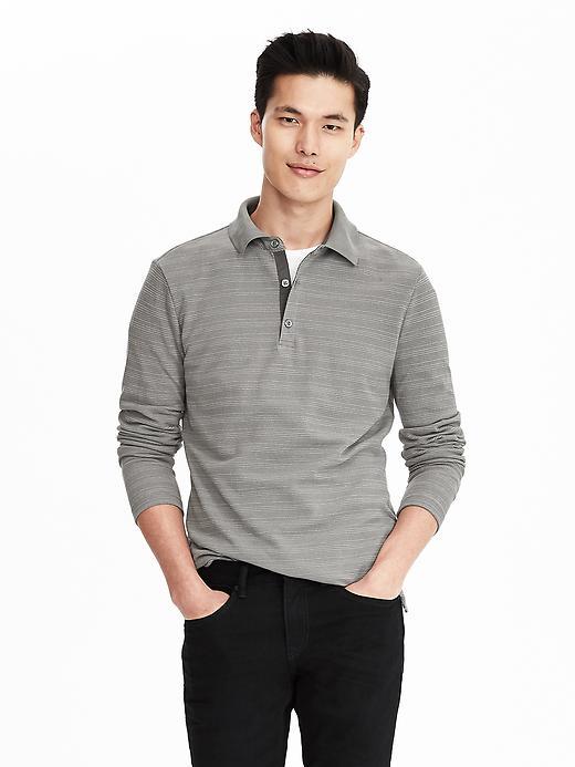 Banana Republic Mens Long Sleeve Pique Polo Size L - Gray Texture