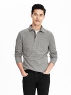 Banana Republic Mens Long Sleeve Pique Polo Size L - Gray Texture