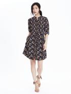 Banana Republic Womens Long Sleeve Floral Shirtdress Size L Petite - Preppy Navy