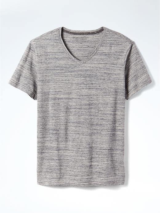 Banana Republic Mens Short Sleeve Soft Wash Vee - Medium Grey Heather