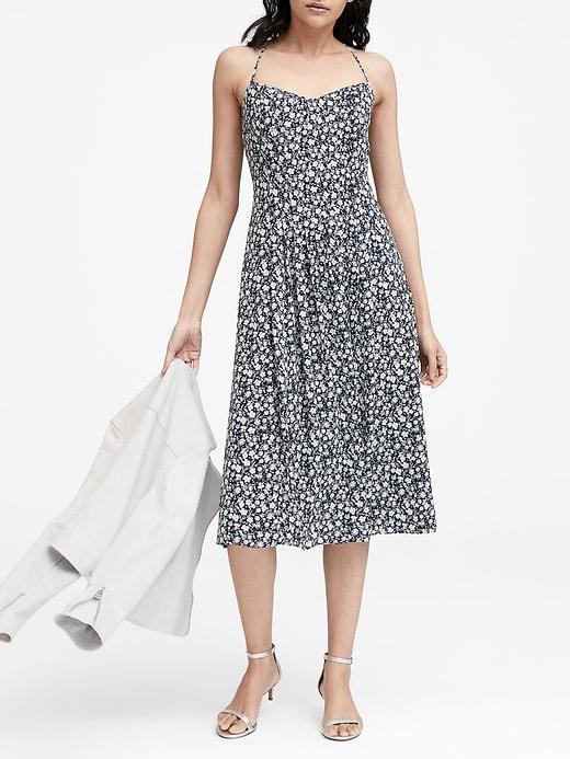 Banana Republic Petite Floral Pin-tuck Midi Dress