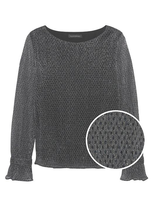 Banana Republic Womens Petite Metallic Poet-sleeve Top Black, Blue & Silver Polka Dot Size S