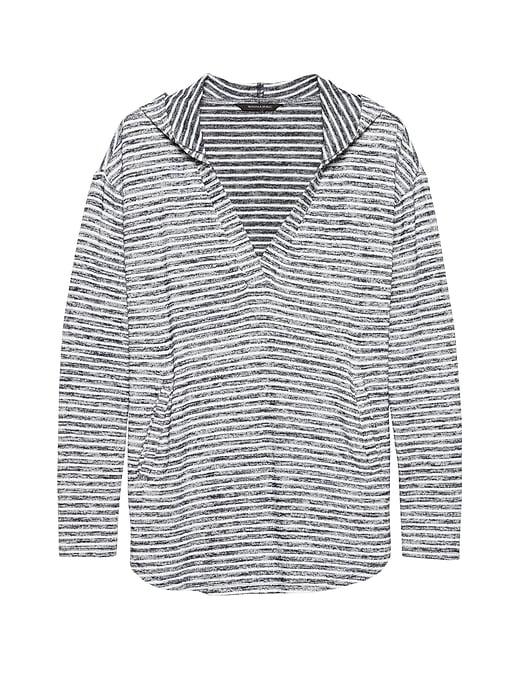 Banana Republic Womens Petite Soft Jersey Hoodie Bold Blue Stripe Size Xs