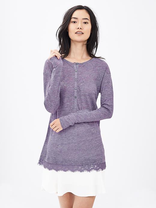 Banana Republic Lace Hem Linen Henley Size L - Lavender Heather
