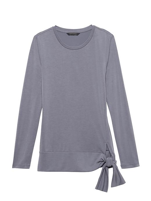 Banana Republic Womens Petite Sandwash Modal Blend Tie-hem T-shirt Midnight Navy Blue Size S