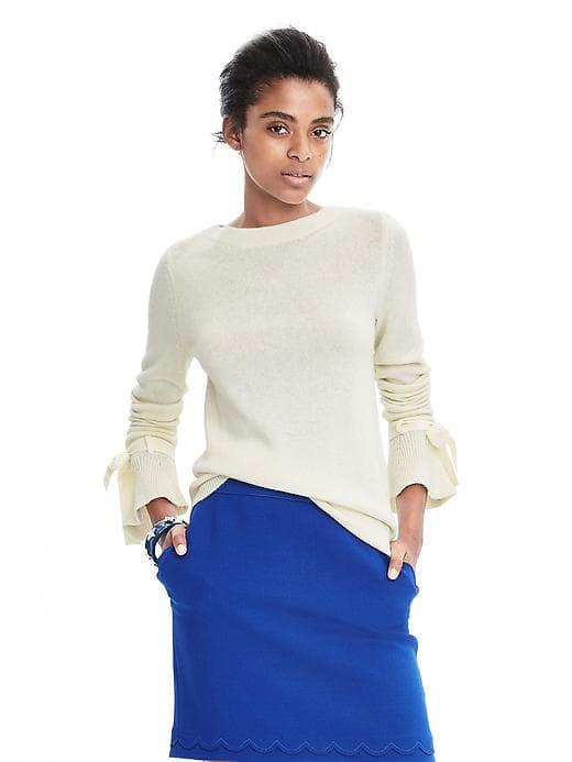Banana Republic Womens Italian Cashmere Blend Bow Cuff Pullover - Cocoon
