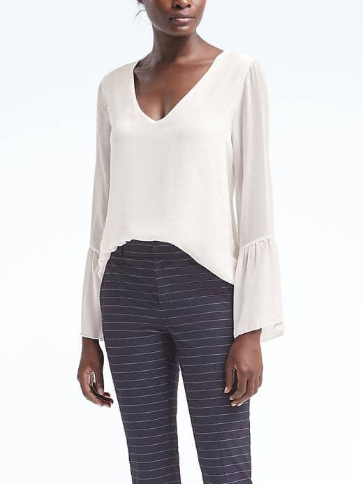 Banana Republic Sheer Overlay Bell Sleeve Top - White