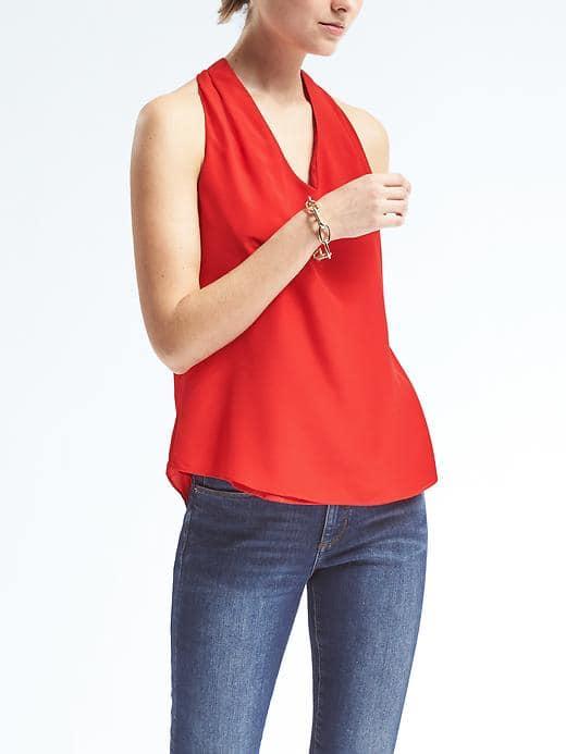 Banana Republic Womens Easy Care Drapey Vee Top - Red