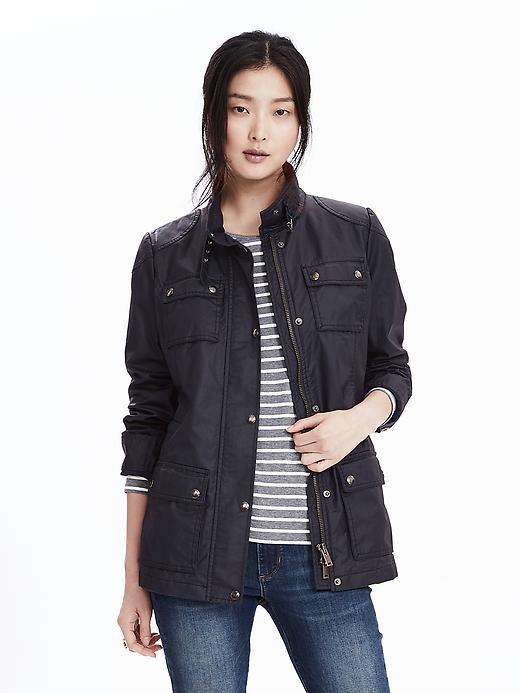 Banana Republic Womens Waxed Canvas Jacket Size L Tall - Preppy Navy