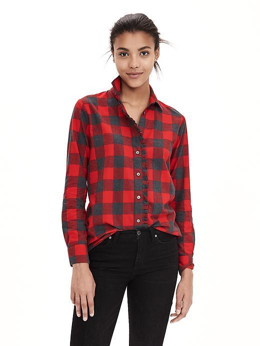 Banana Republic Womens Soft Wash Buffalo Check Flannel Shirt Size L - New Vermillion