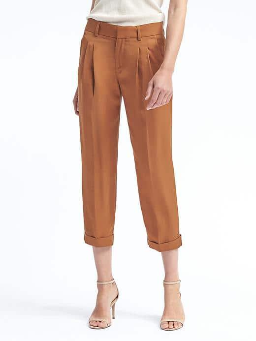 Banana Republic Womens Barrel Leg Pleated Crop Pant - Copper Pot