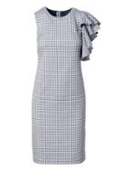 Banana Republic Womens Ruffled Shoulder Sheath Dress - Blue & Black Gingham