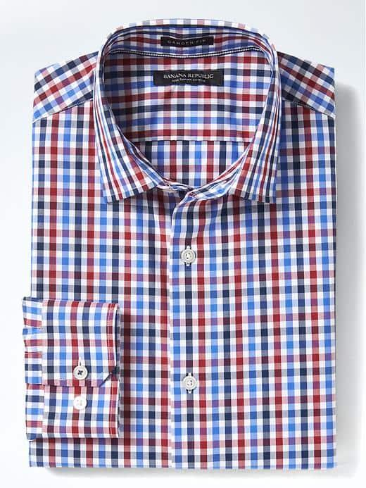 Banana Republic Mens Camden Fit Supima Cotton Check Shirt - Wine