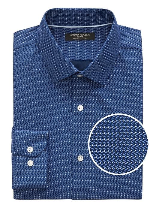 Banana Republic Mens Grant Slim-fit Non-iron Stretch Print Shirt Damselfish Blue Size Xxs