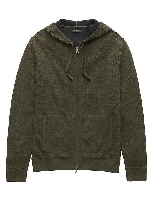 Banana Republic Mens Cotton Textured Full-zip Sweater Hoodie Hemlock Green Size Xl