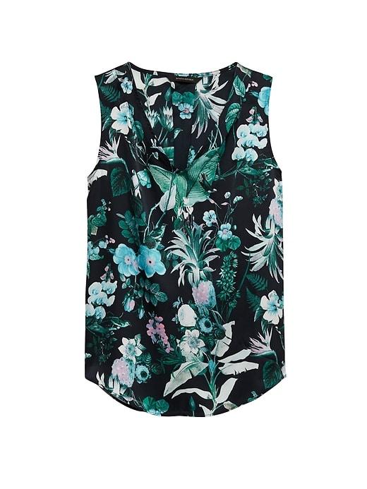 Banana Republic Womens Botanical Print Pleated Drapey Tank Deep Sea Blue Size Xs