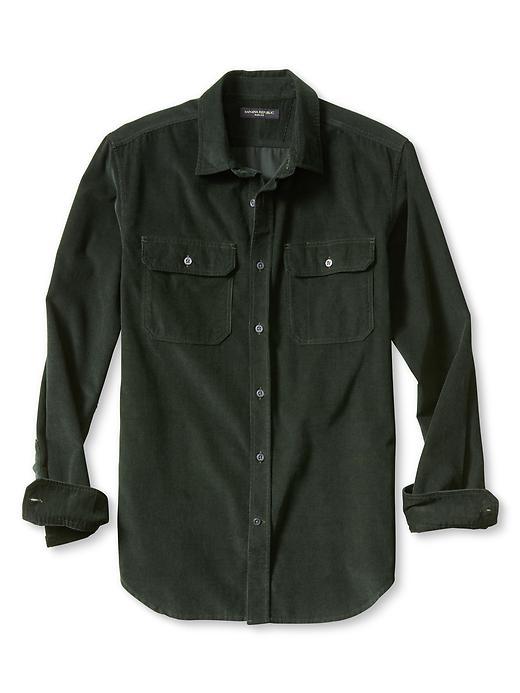 Banana Republic Mens Slim Fit Corduroy Utility Shirt Size L Tall - Green