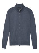 Banana Republic Mens Pima Cotton Cashmere Full-zip Sweater Jacket Blue Shadow Size L