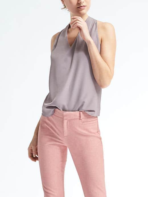 Banana Republic Womens Easy Care Drapey Vee Top - Gray Sky