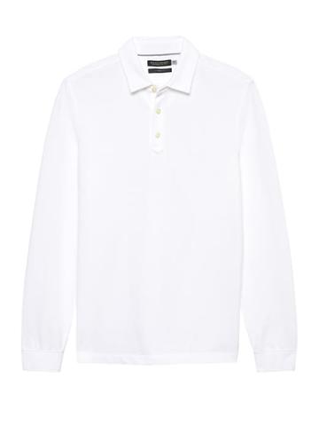 Banana Republic Mens Don';t-sweat-it Long-sleeve Polo Shirt Optic White Size L