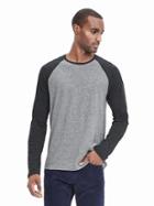 Banana Republic Mens Soft Wash Raglan Crew Size L Tall - Gray Heather