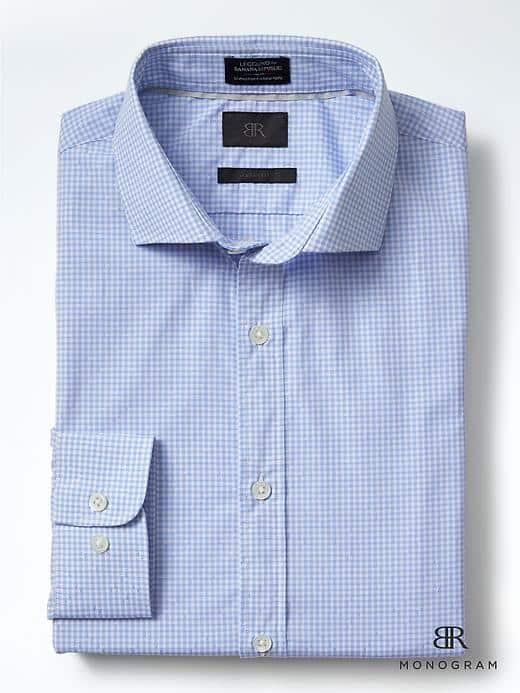 Banana Republic Mens Monogram Micro Gingham Shirt - Pure Blue